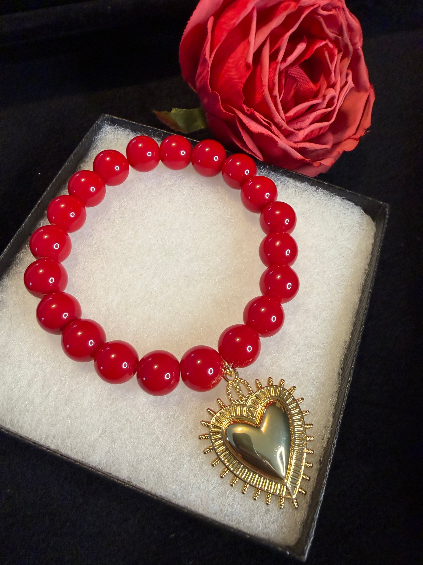Cuore Red Coral Bracelet with Gold Heart Charm