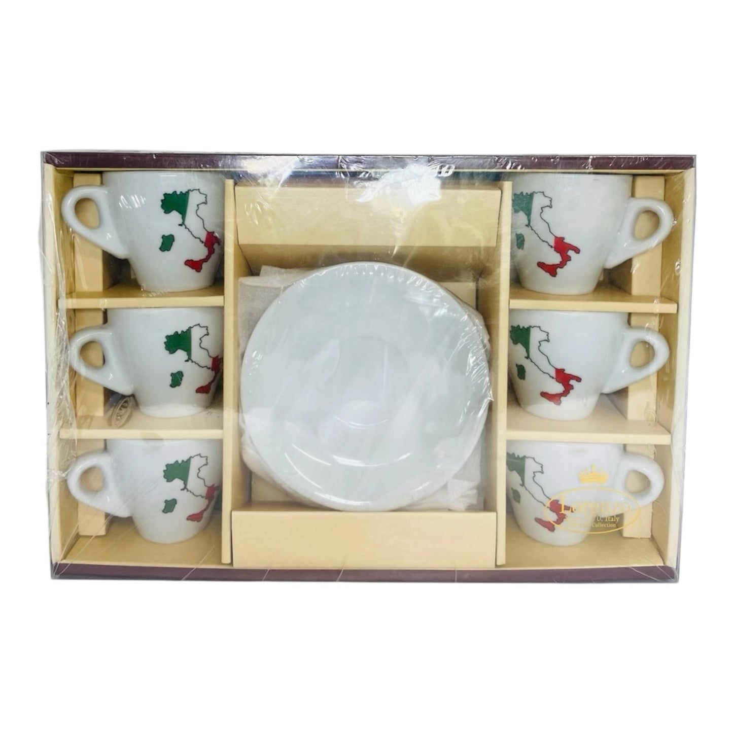 Set of 6 Italian Espresso Cups & Saucers – Italy Map Design – Made in Italy