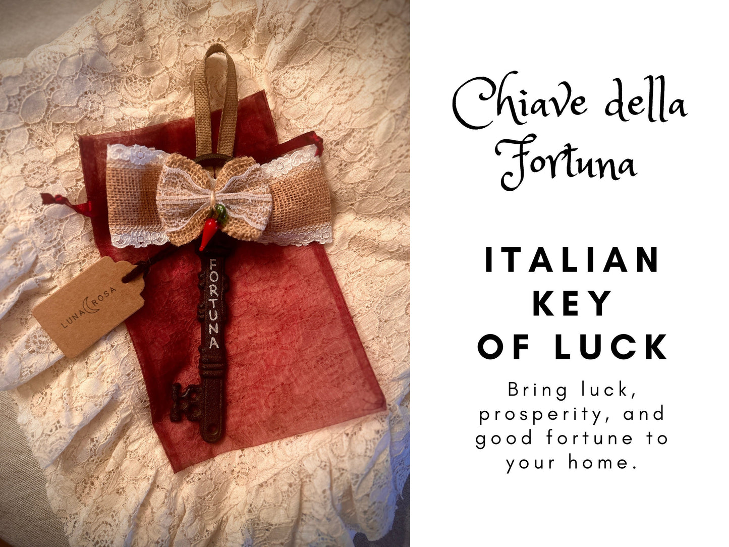 Italian Lucky FORTUNA Key/ Chiave della Fortuna /Brings Fortune & Good Luck to your Home