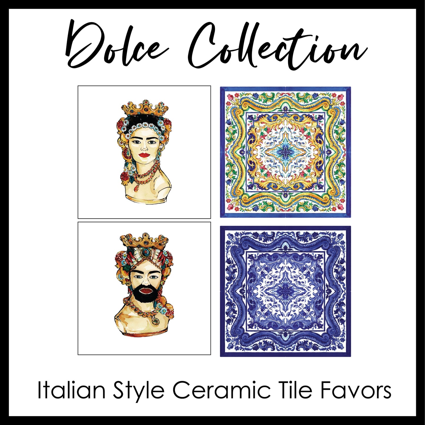 Italian Style Ceramic Tile Wedding Favors - Placecard Holders - Custom Printed Wraps