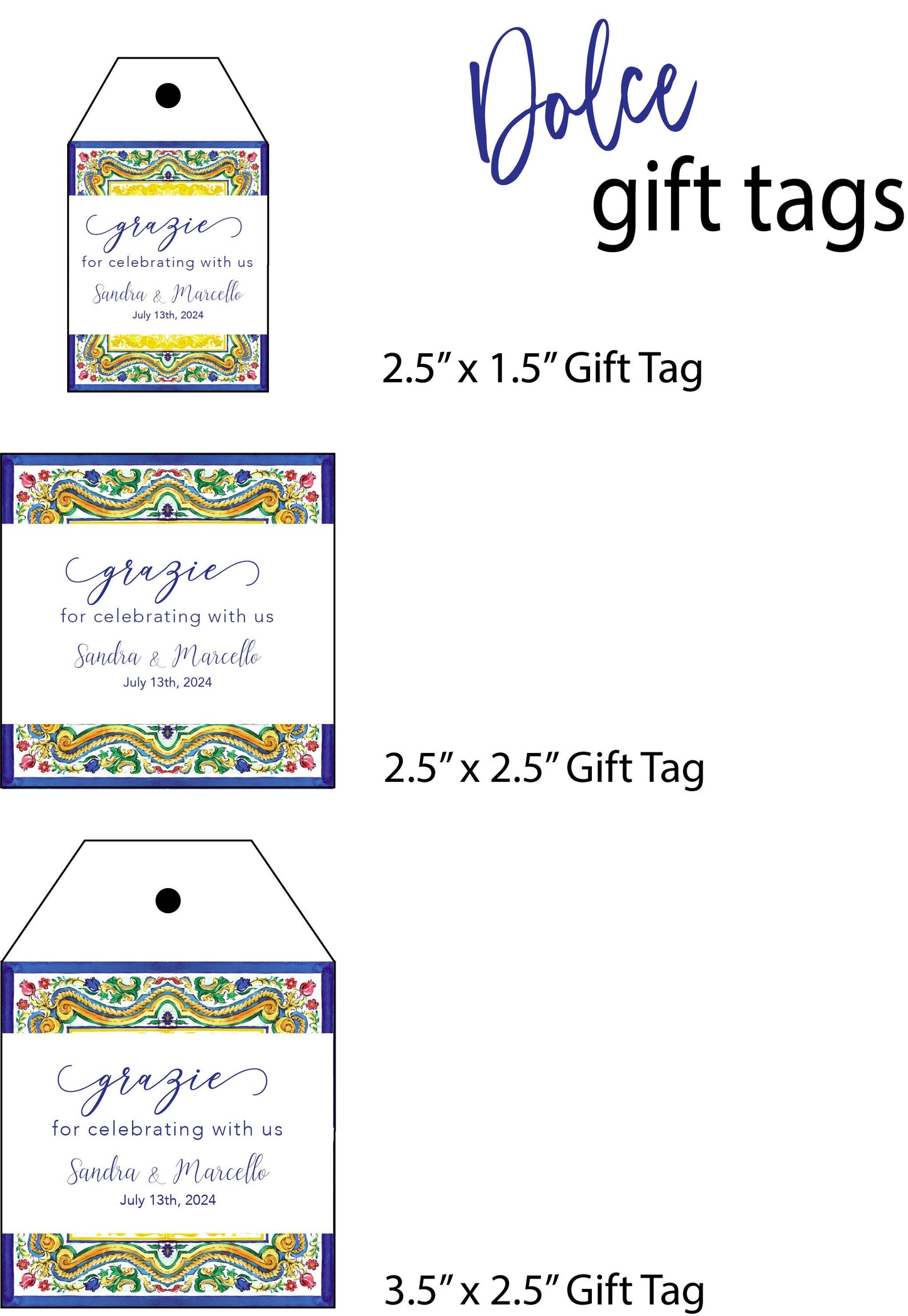 Italian Style Gift Tags, Wedding, Bridal Shower, Party - Customizable
