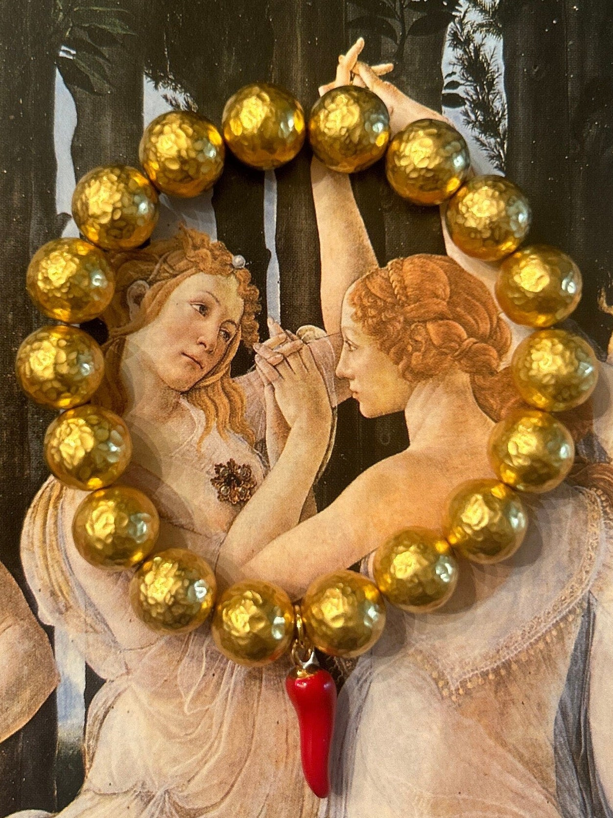 Gold-Plated Italian Cornicello Charm Bracelet with Red Cornicello