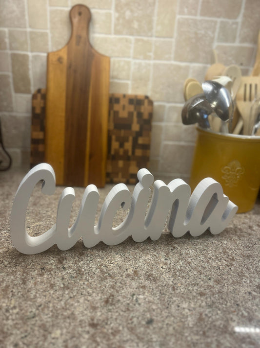 Cucina Wood Sign • Italian Kitchen Decor • White Cursive Cutout Sign • Italian Home Decor • Rustic Modern Italian