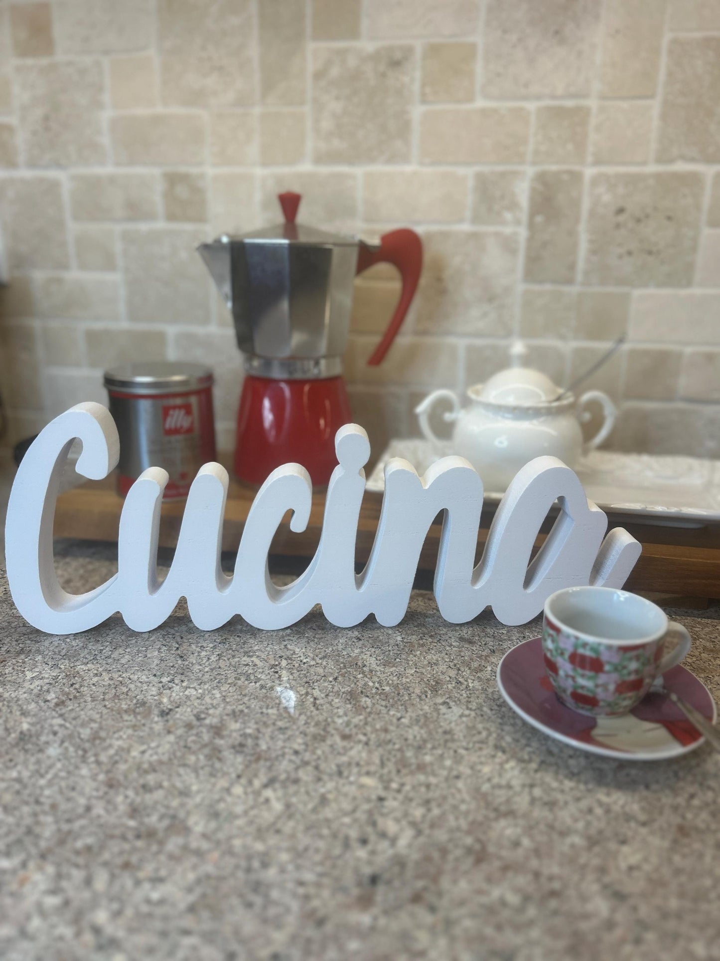 Cucina Wood Sign • Italian Kitchen Decor • White Cursive Cutout Sign • Italian Home Decor • Rustic Modern Italian