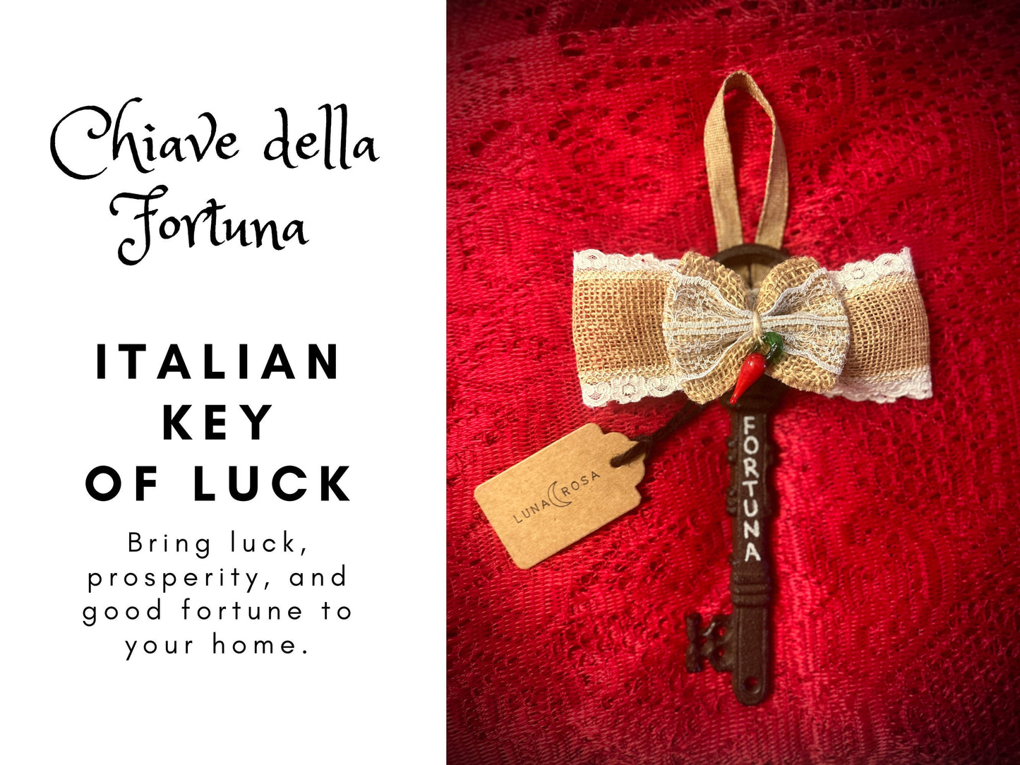 Italian Lucky FORTUNA Key/ Chiave della Fortuna /Brings Fortune & Good Luck to your Home