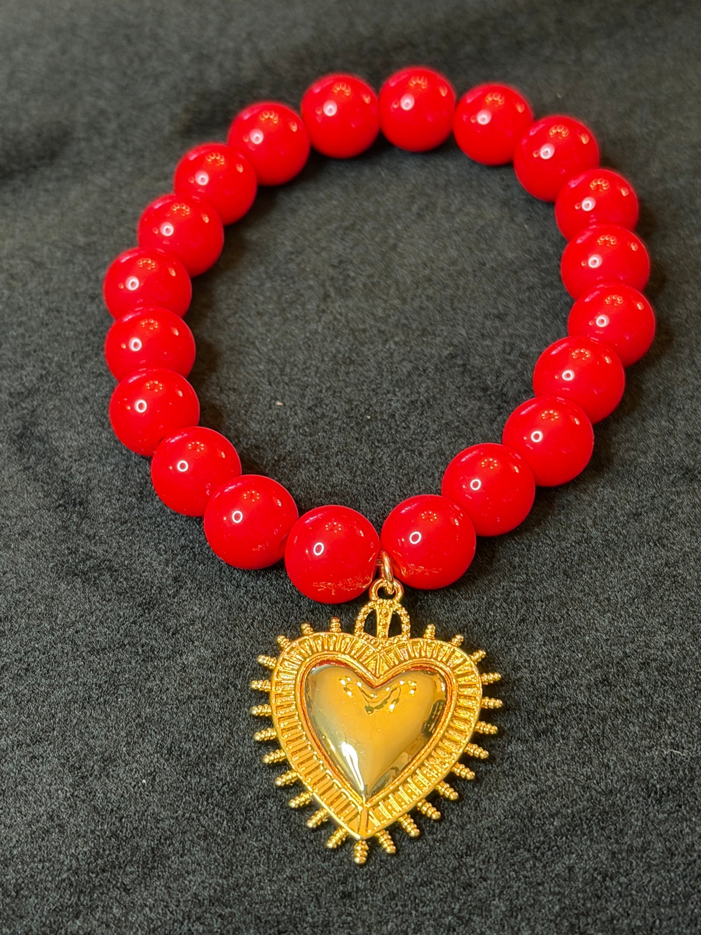 Cuore Red Coral Bracelet with Gold Heart Charm
