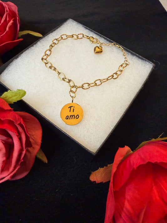 Ti Amo Stainless Steel Charm Bracelet