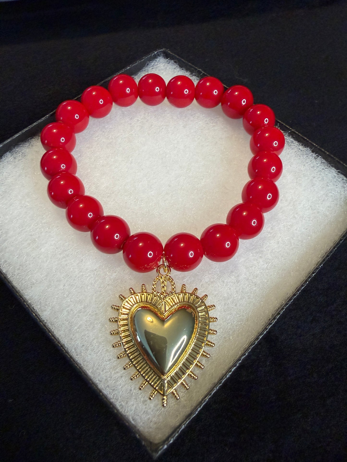 Cuore Red Coral Bracelet with Gold Heart Charm