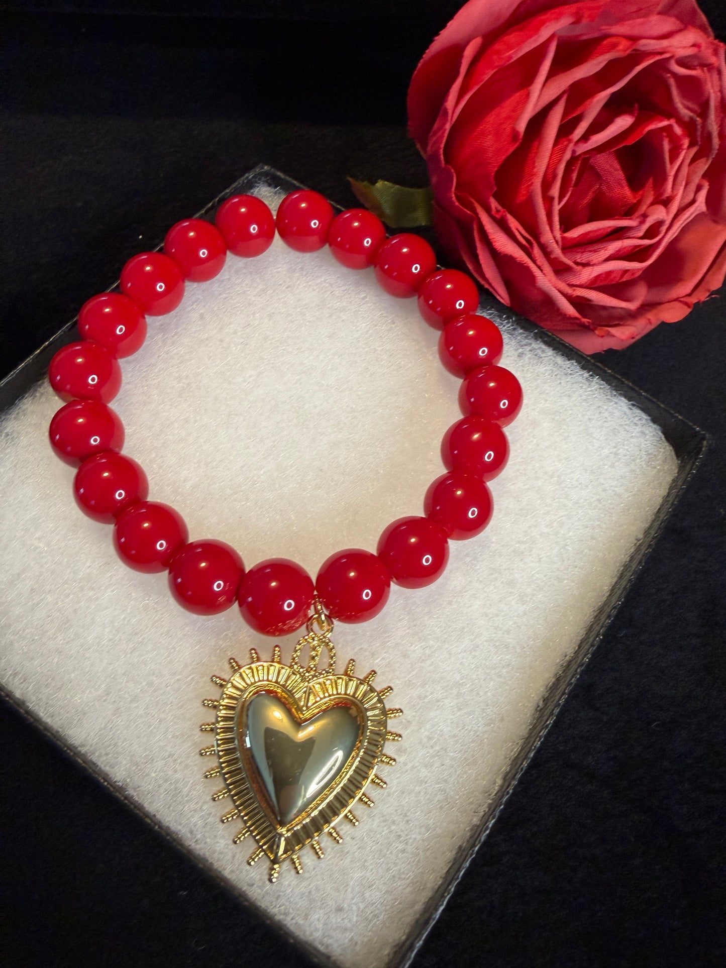 Cuore Red Coral Bracelet with Gold Heart Charm