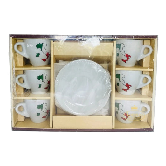 Set of 6 Italian Espresso Cups & Saucers – Italy Map Design – Made in Italy