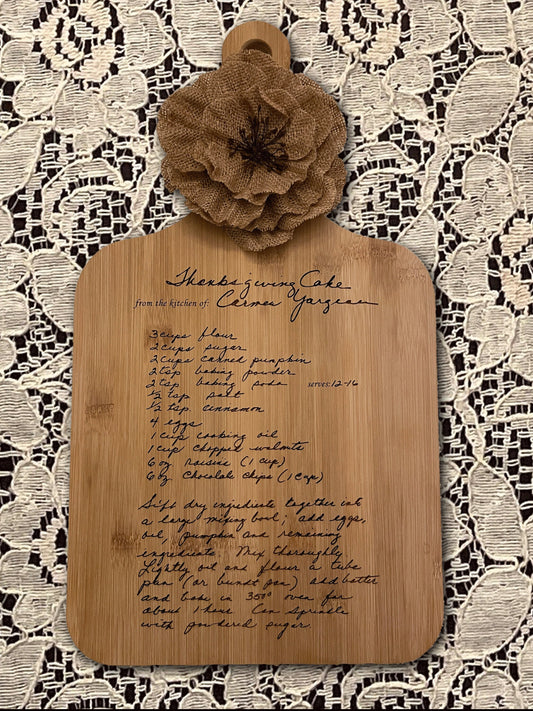 Personalized Recipe Bamboo Cutting Board, Handwriting Engraved Gift