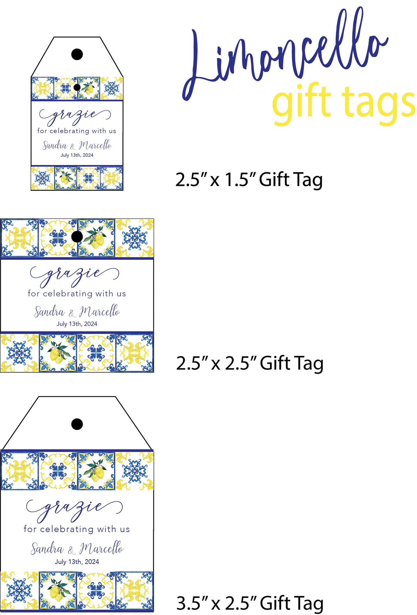 Italian Style Gift Tags, Wedding, Bridal Shower, Party - Customizable
