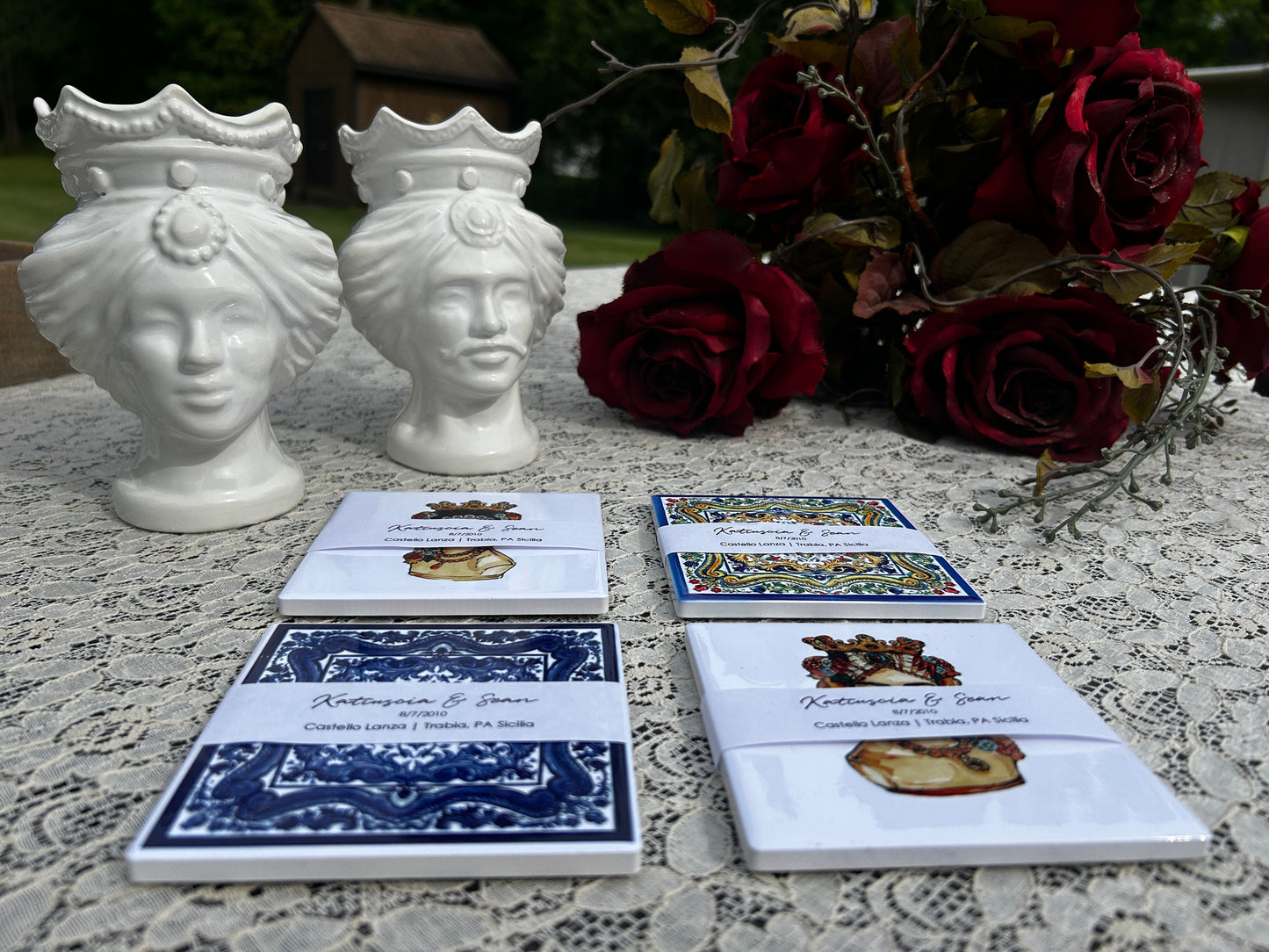 Italian Style Ceramic Tile Wedding Favors - Placecard Holders - Custom Printed Wraps