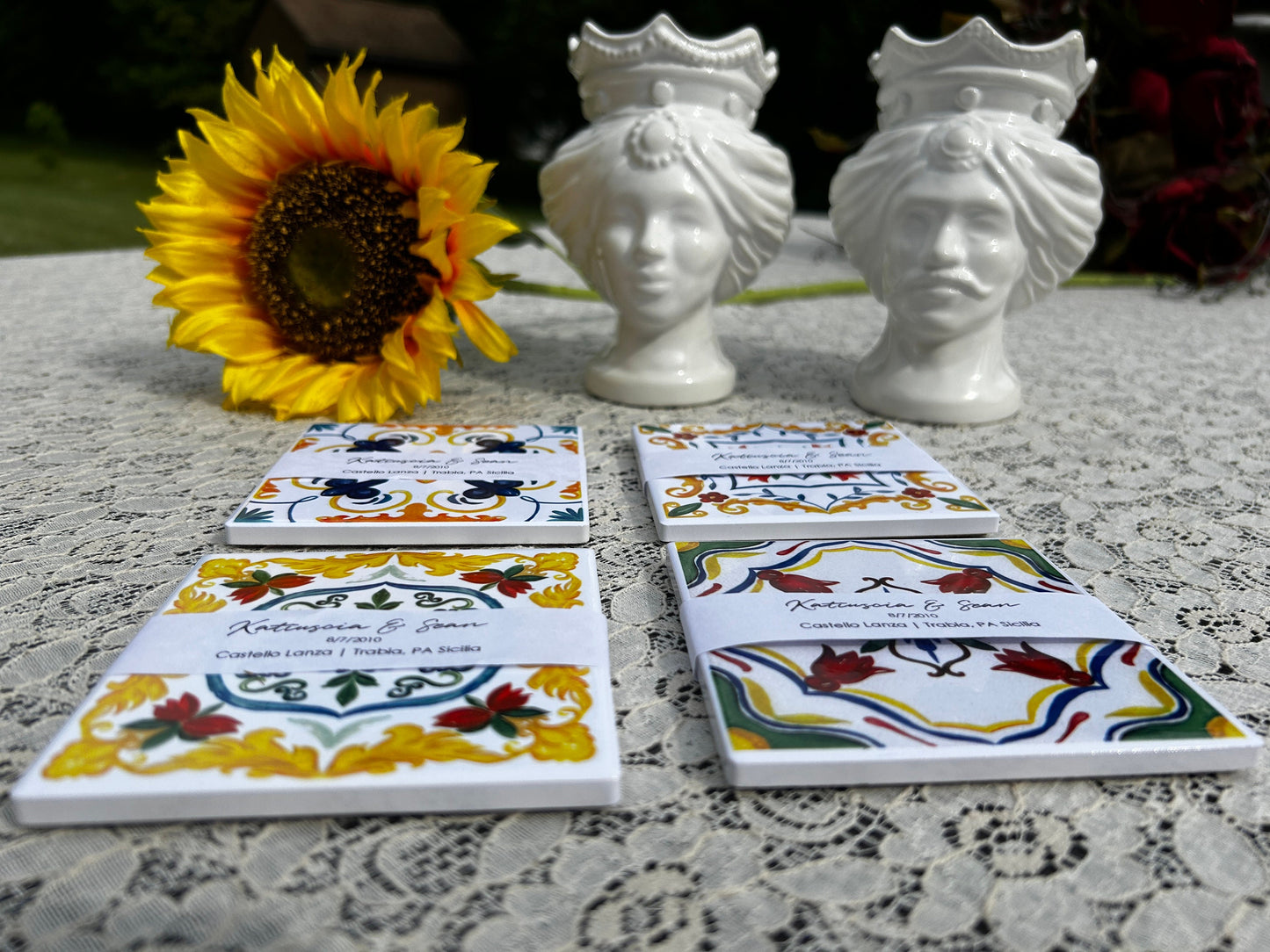 Italian Style Ceramic Tile Wedding Favors - Placecard Holders - Custom Printed Wraps