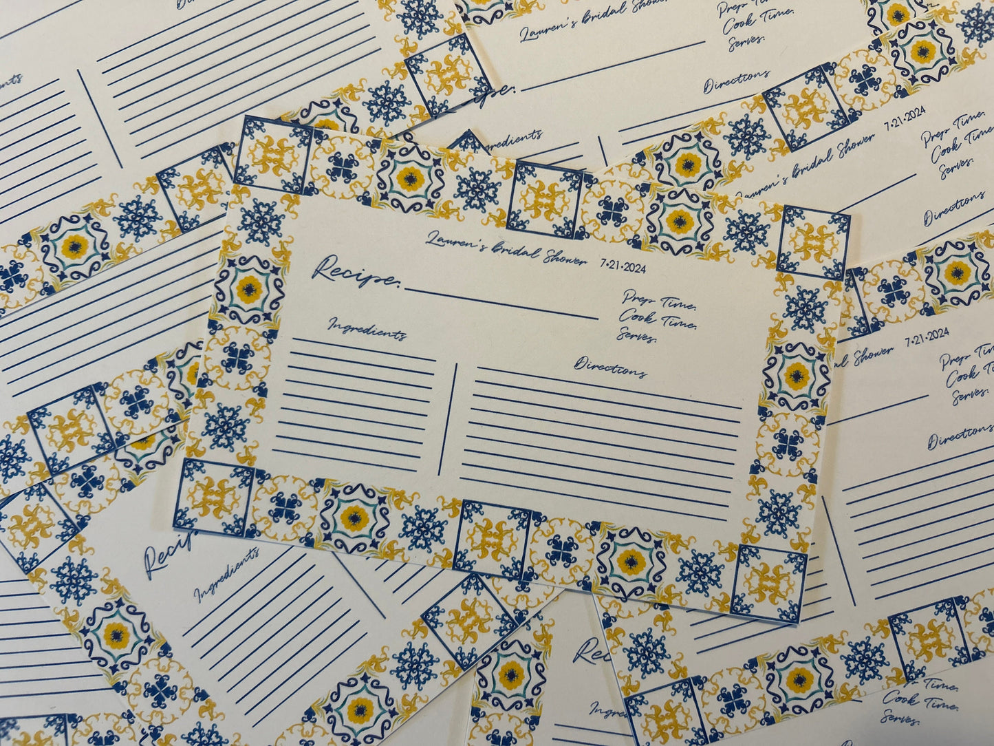 Italian Recipe Cards, Wedding, Bridal Shower, Party - Customizable
