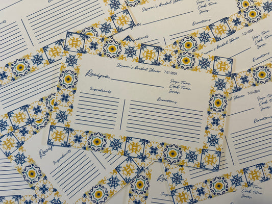 Italian Recipe Cards, Wedding, Bridal Shower, Party - Customizable
