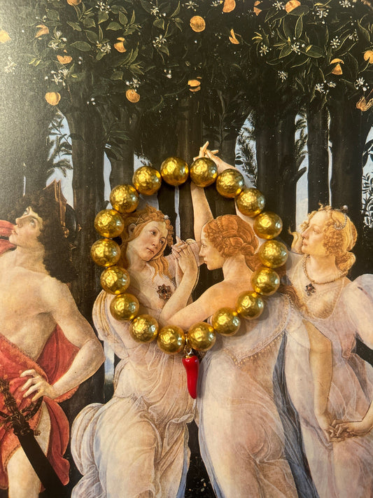 Gold-Plated Italian Cornicello Charm Bracelet with Red Cornicello