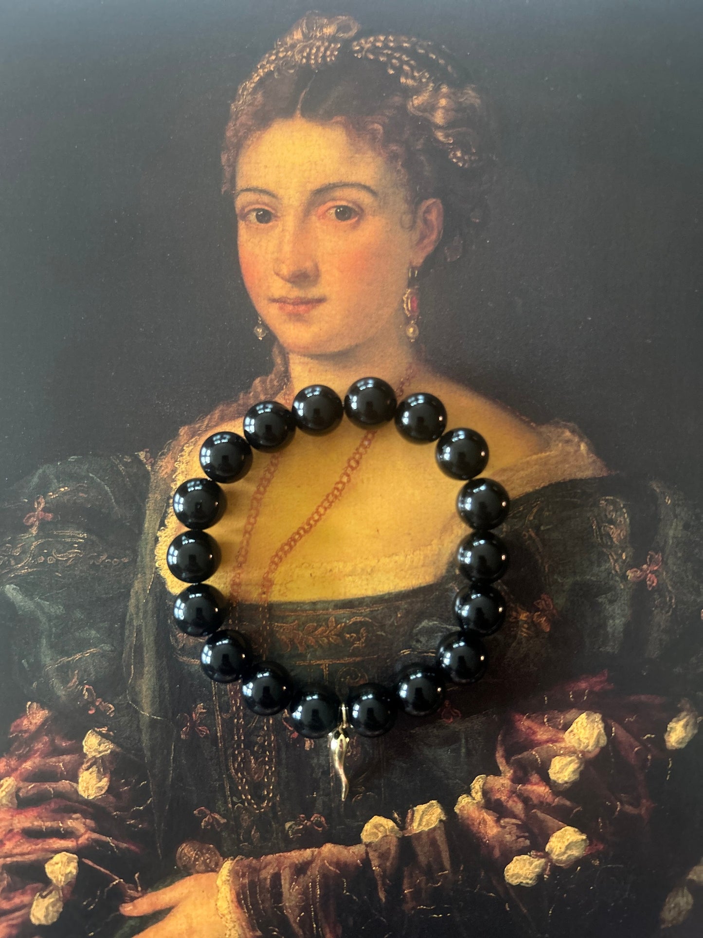 Italian Cornicello Charm Bracelet with Red Coral Beads