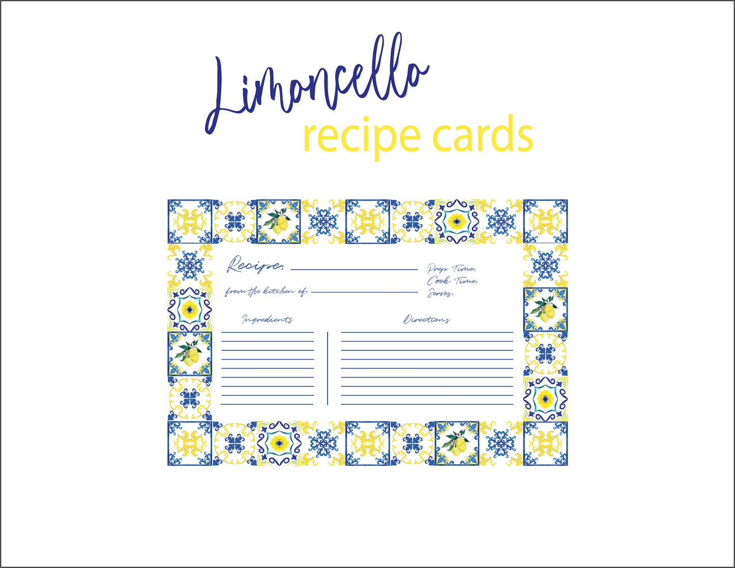 Italian Recipe Cards, Wedding, Bridal Shower, Party - Customizable