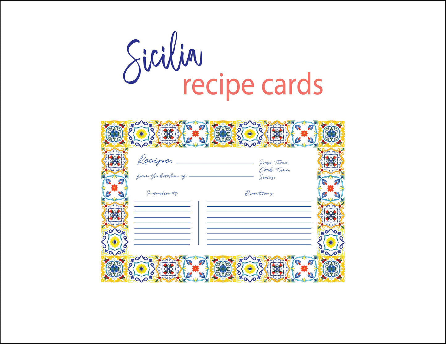 Italian Recipe Cards, Wedding, Bridal Shower, Party - Customizable