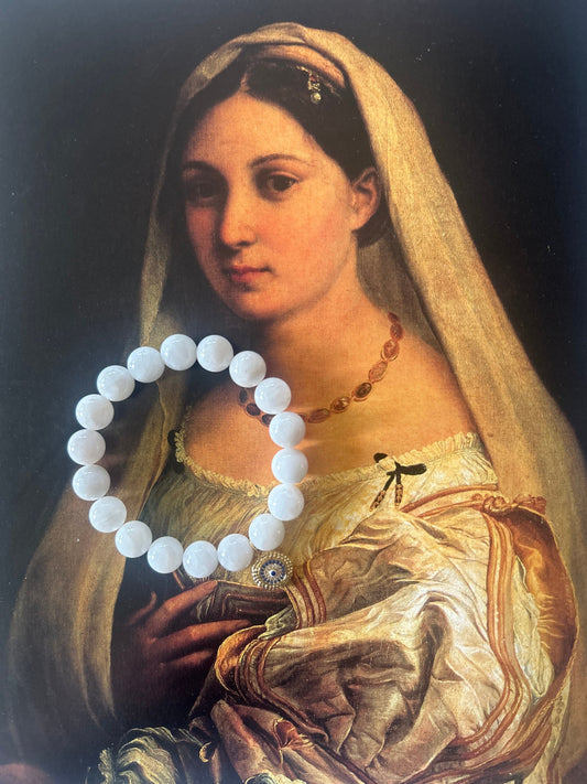 Gold Plated Evil Eye Bracelet, Blue Cubic Zirconia, White Jade