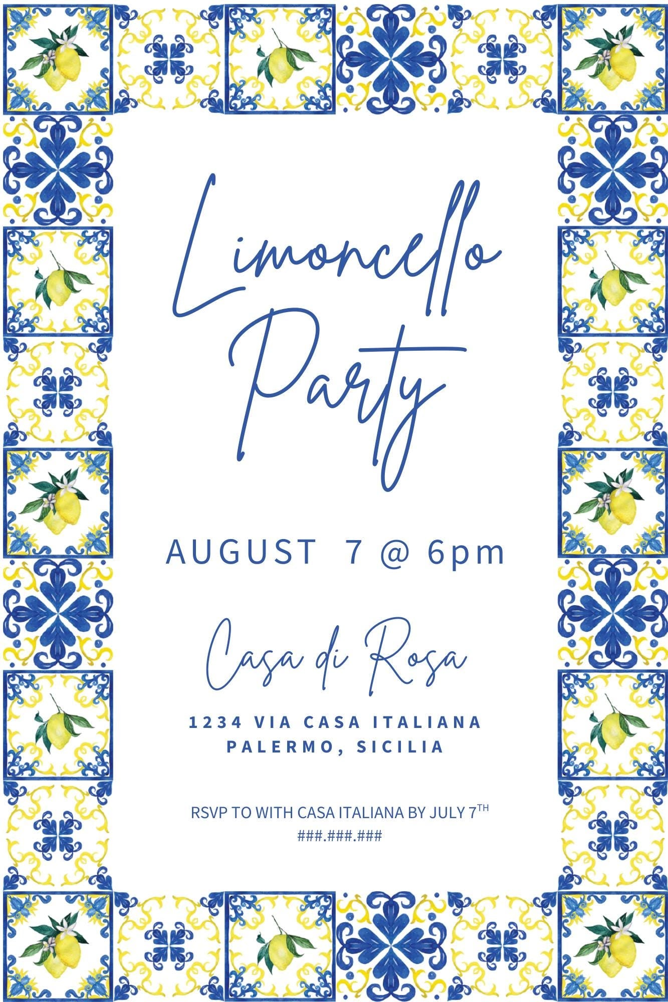 Limoncello Digital Party Kit - Editable in Canva