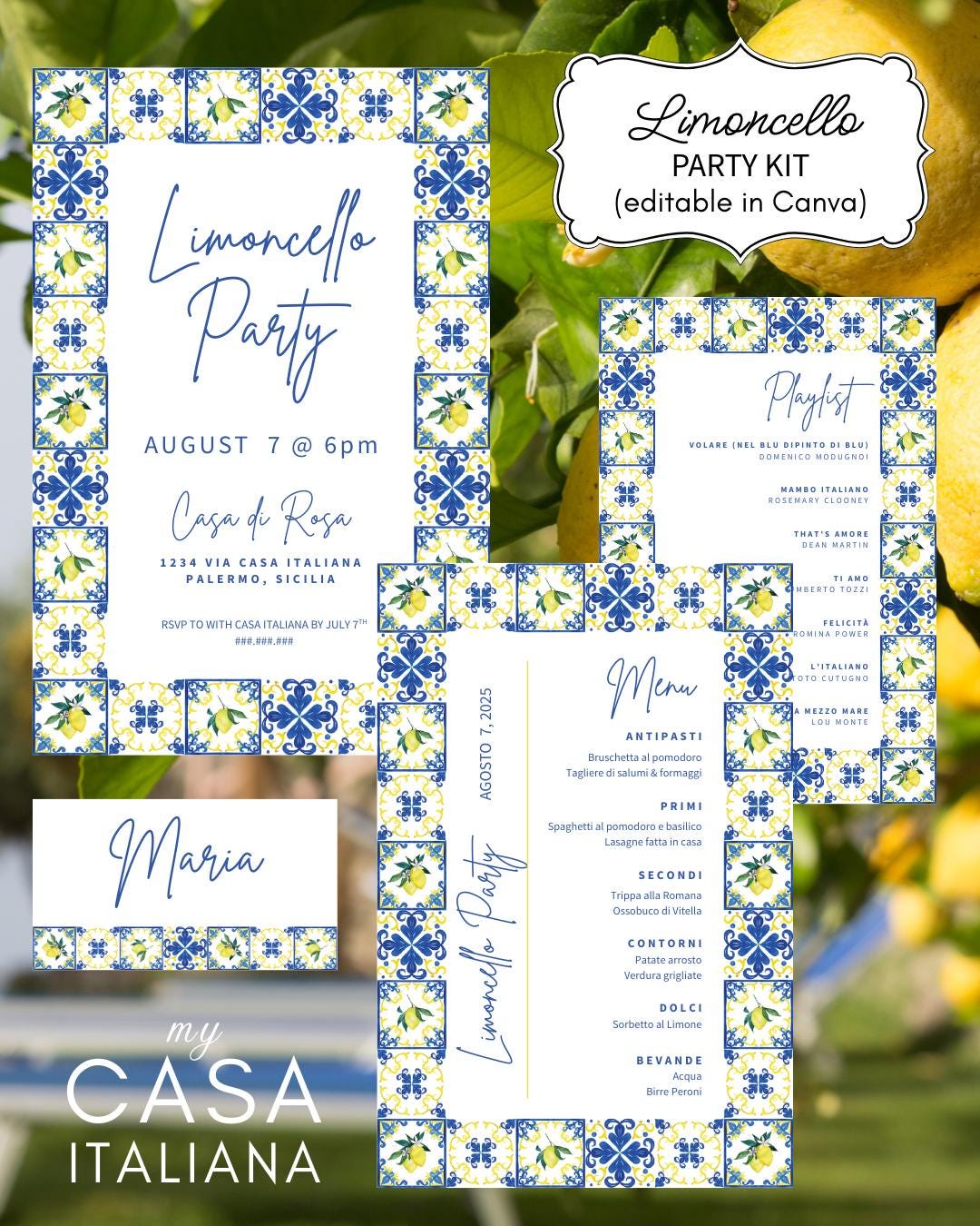 Limoncello Digital Party Kit - Editable in Canva