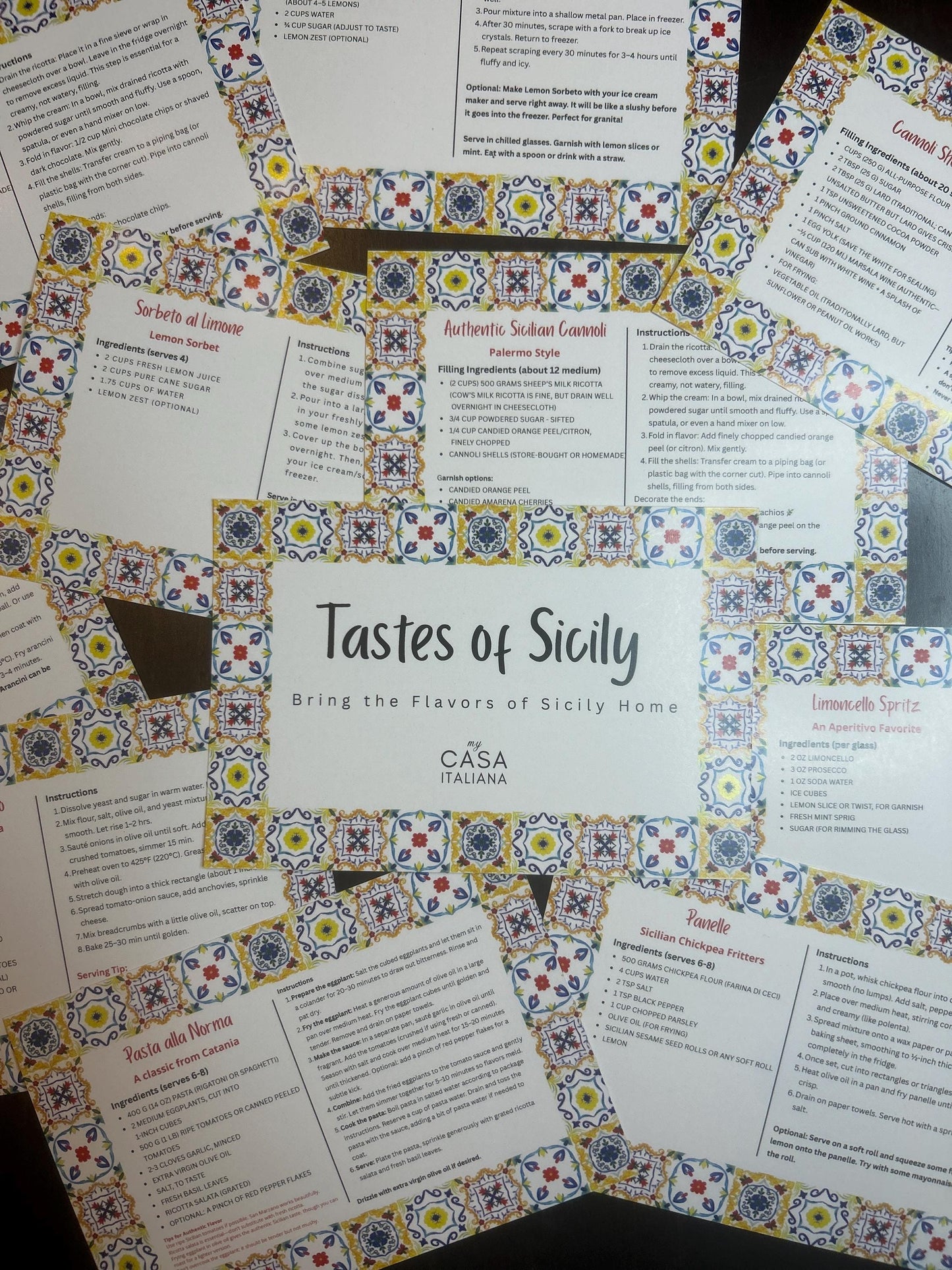 Tastes of Sicily Recipe Cards – Printed Artisan Collection – Authentic Italian Sicilian Recipes – Kitchen Gift