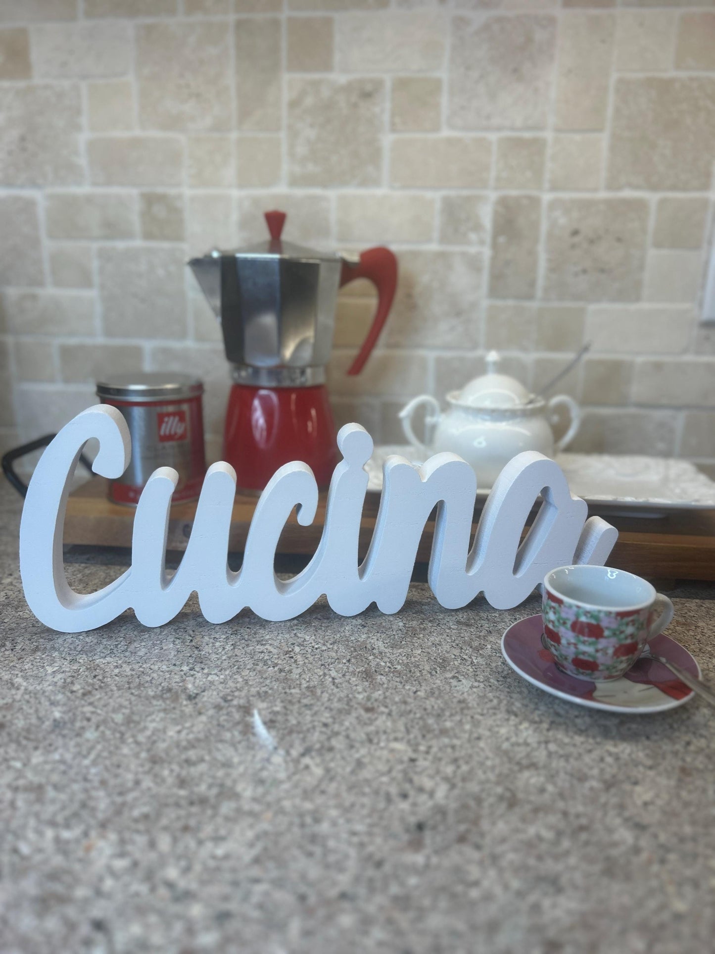 Cucina Wood Sign • Italian Kitchen Decor • White Cursive Cutout Sign • Italian Home Decor • Rustic Modern Italian