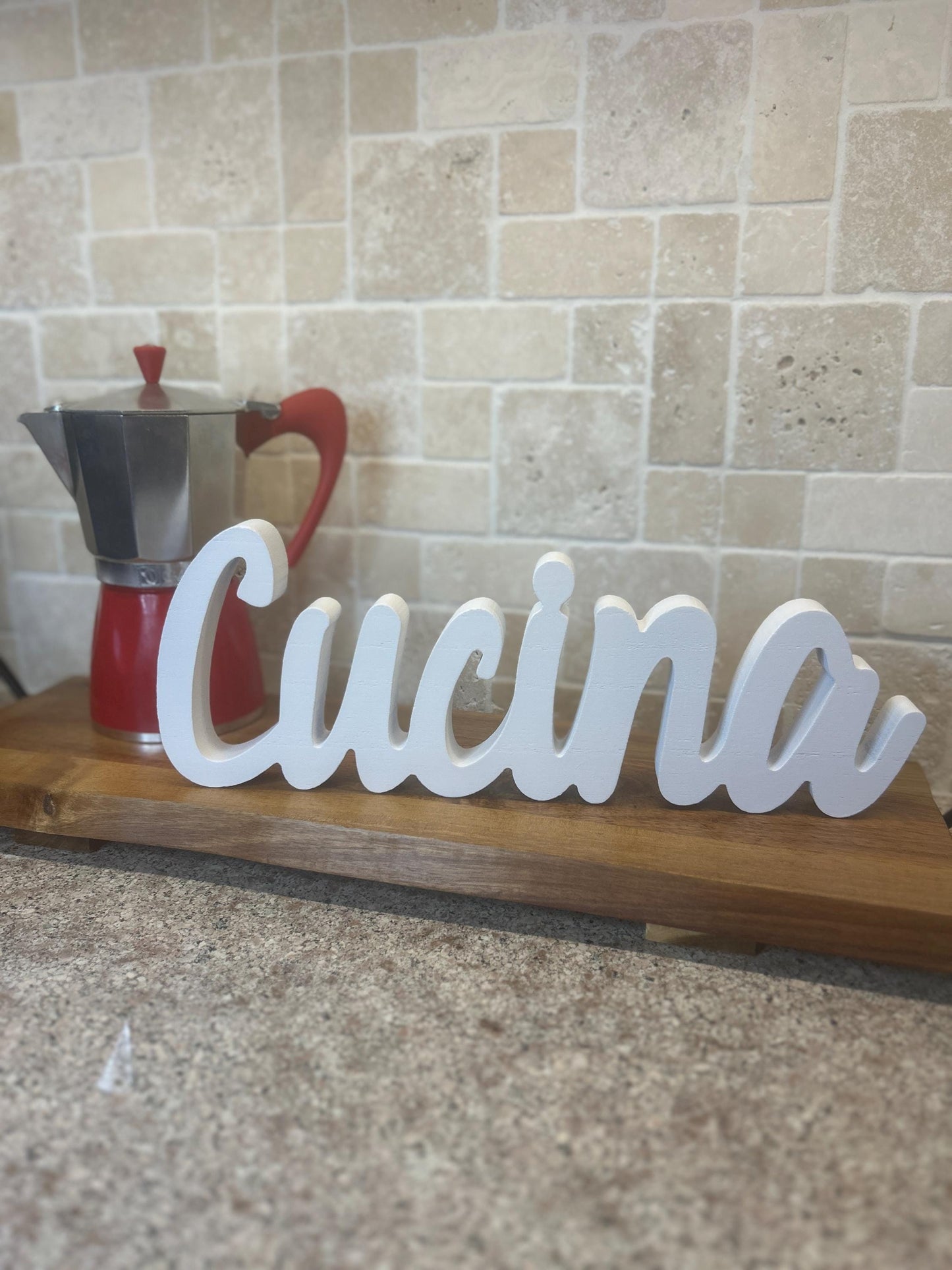 Cucina Wood Sign • Italian Kitchen Decor • White Cursive Cutout Sign • Italian Home Decor • Rustic Modern Italian