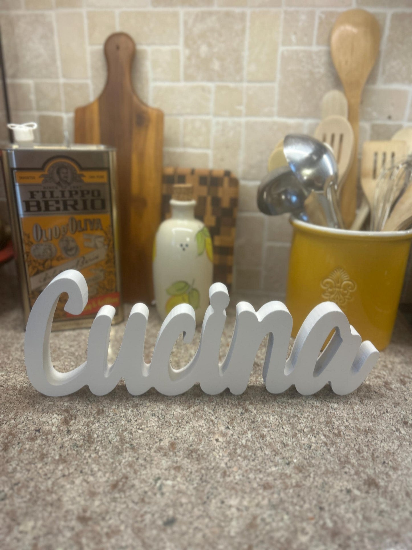 Cucina Wood Sign • Italian Kitchen Decor • White Cursive Cutout Sign • Italian Home Decor • Rustic Modern Italian